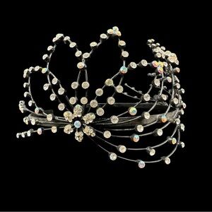 Black Metal Floral Crystal Tiara Headband Dancewear
